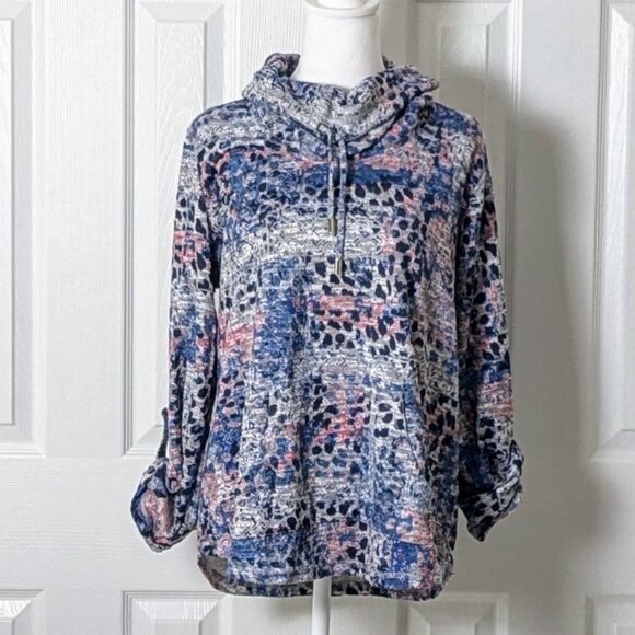 RUBY RD. Women's Long Sleeve Cowl Neck Top  Size M  Blue Multi Print - Picture 1 of 6